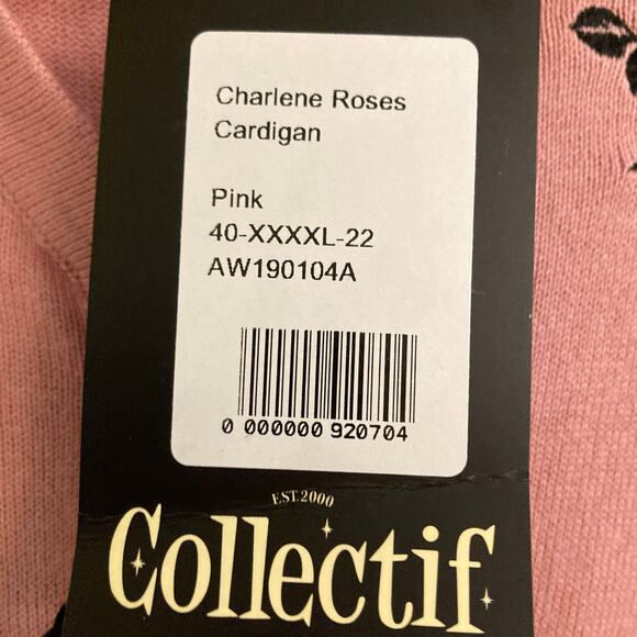 NWT Collectif Charlene Roses
Cardigan Pink US Size 18 UK 22 Pinup Rockabilly - Picture 4 of 5
